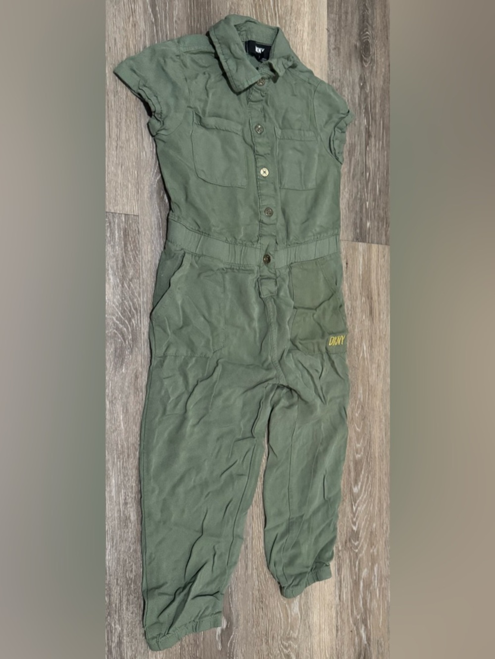 DKNY kids Olive Green Short-Sleeve Utility Jumpsuit